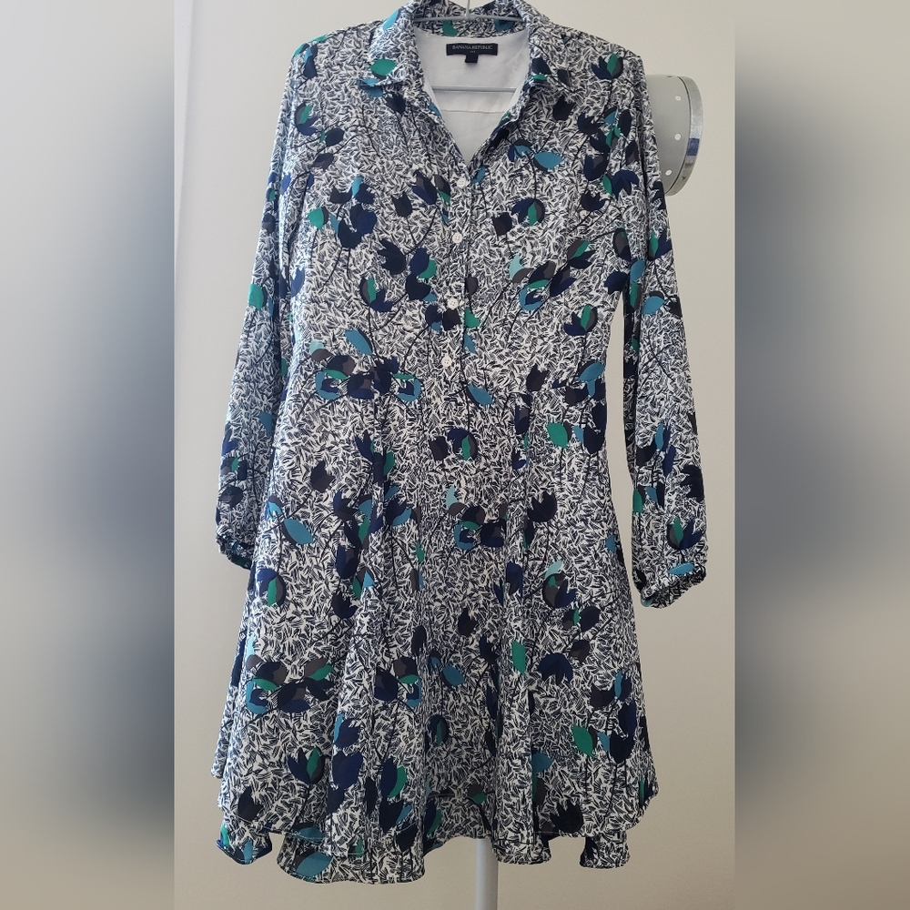 Floral Blue and Green Button Down Dress